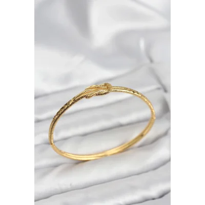 BUĞZ Pirinç Gold Renk Düğüm Model Kadın Kelepçe Bileklik