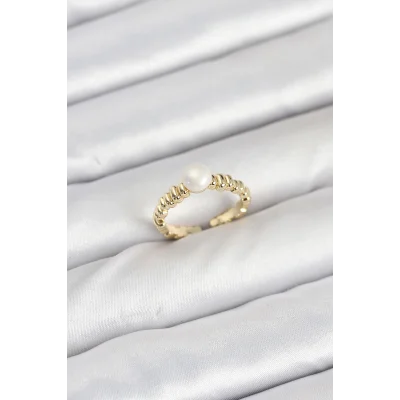 BUĞZ Pirinç Gold Renk Göbek İnci Model Kadın Yüzük