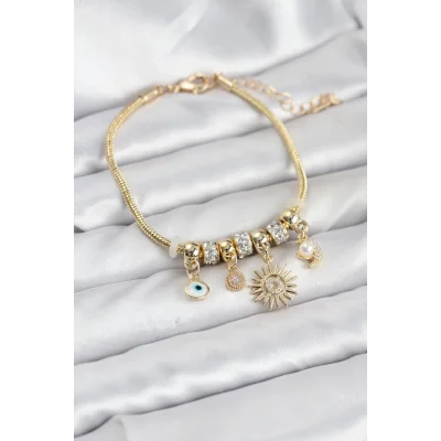 BUĞZ Pirinç Gold Renk Güneş Charmlı Kadın Bileklik