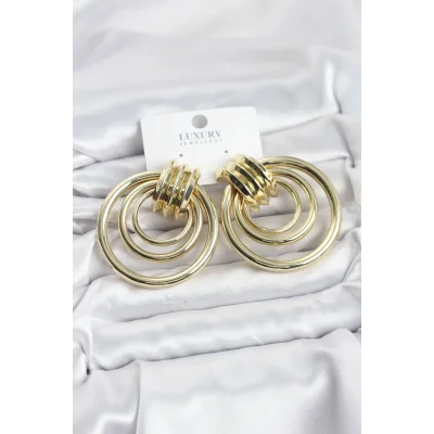 BUĞZ Pirinç Gold Renk Halka Model Vintage Kadın Küpe