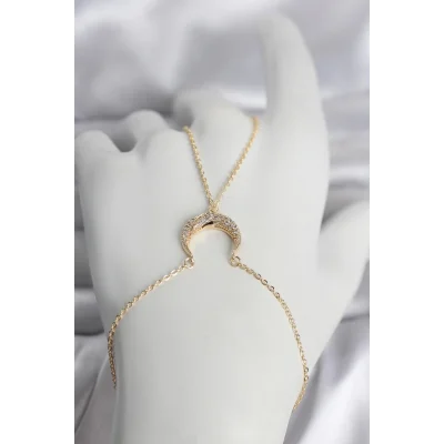 BUĞZ Pirinç Gold Renk Hilal Model Zirkon Taşlı Kadın Şahmeran