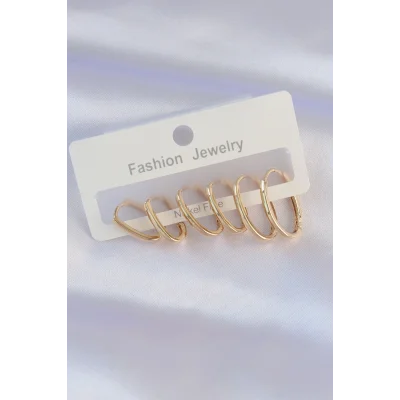 BUĞZ Pirinç Gold Renk İnce Oval Küpe Seti