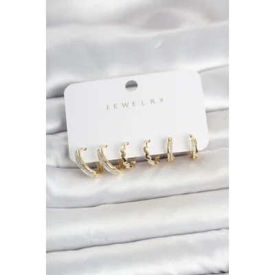 BUĞZ Pirinç Gold Renk Kadın Küpe Seti
