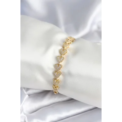 BUĞZ Pirinç Gold Renk Kalp Model Kadın Bileklik