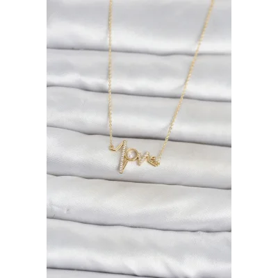 BUĞZ Pirinç Gold Renk Kalp Ritmi Model Kadın Kolye