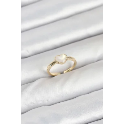 BUĞZ Pirinç Gold Renk Kalpli Kadın Yüzük