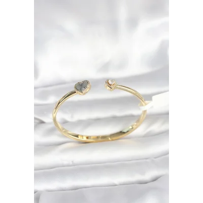 BUĞZ Pirinç Gold Renk Kalpli Model Kadın Kelepçe Bileklik
