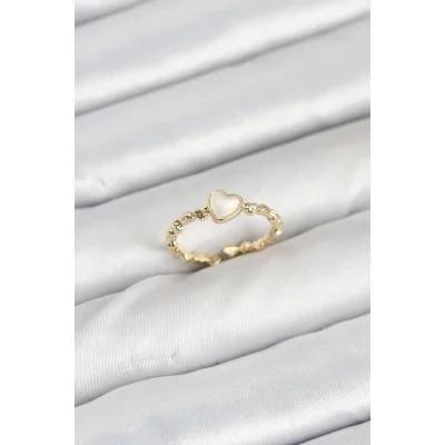 BUĞZ Pirinç Gold Renk Kalpli Model Kadın Yüzük