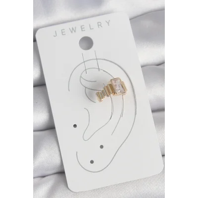 BUĞZ Pirinç Gold Renk Kare Zirkon Taşlı Kadın Kıkırdak Küpe - Lisinya