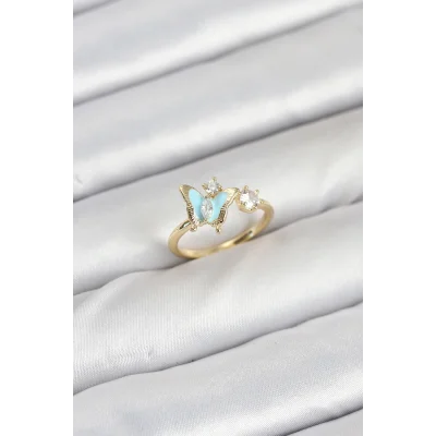 BUĞZ Pirinç Gold Renk Kelebek Model Kadın Yüzük