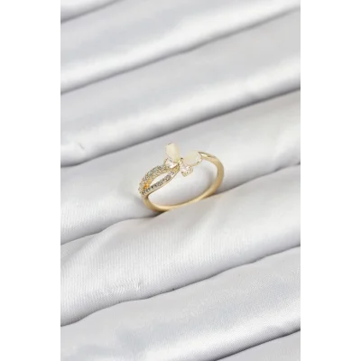 BUĞZ Pirinç Gold Renk Kelebek Zirkon Taşlı Kadın Yüzük