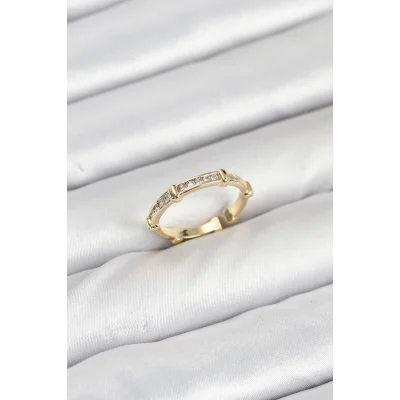 BUĞZ Pirinç Gold Renk Kemik Model Zirkon Taşlı Kadın Yüzük