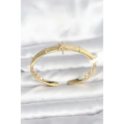 BUĞZ Pirinç Gold Renk Kutup Yıldızı Model Kadın Kelepçe Bileklik