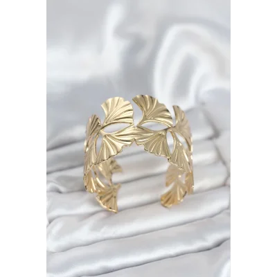 BUĞZ Pirinç Gold Renk Levha Yelpaze Model Kadın Bileklik
