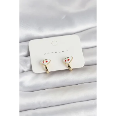 BUĞZ Pirinç Gold Renk Mineli Kalp Kiraz Model Çocuk Küpe