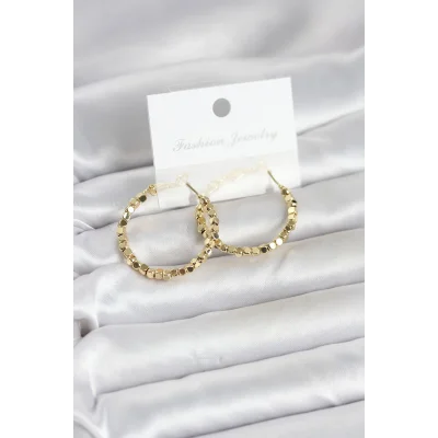 BUĞZ Pirinç Gold Renk Minimal Kare Halka Kadın Küpe