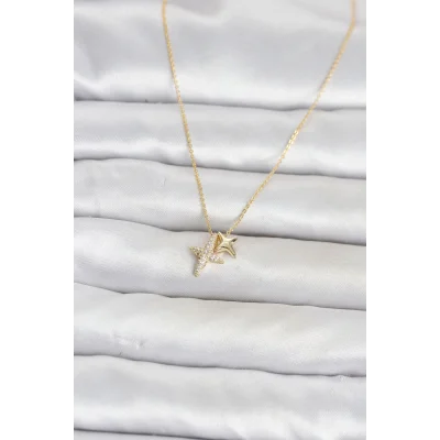BUĞZ Pirinç Gold Renk Minimal Kutup Yıldızı Model Kadın Kolye