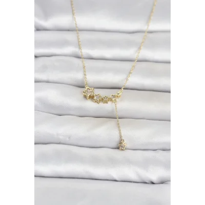 BUĞZ Pirinç Gold Renk Minimal Sallantılı Yıldız Model Kadın Kolye