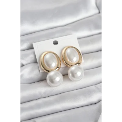 BUĞZ Pirinç Gold Renk Model İncili Kadın Küpe