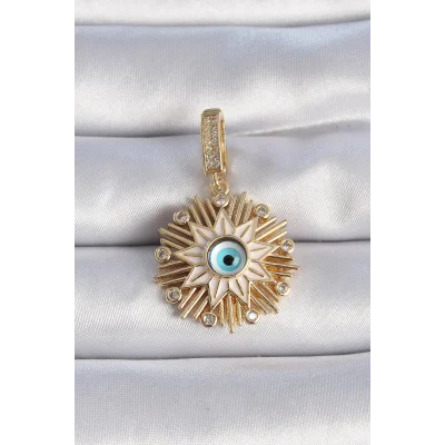 BUĞZ Pirinç Gold Renk Nazar Boncuklu Saçaklı Yıldız Figür Ajda Charm