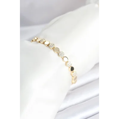 BUĞZ Pirinç Gold Renk Nokta Model Zirkon Taşlı Kadın Bileklik