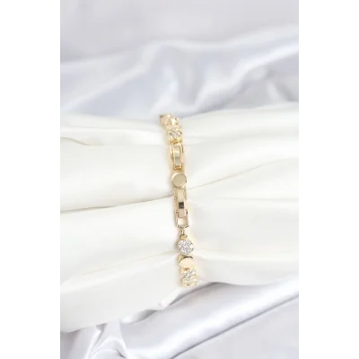 BUĞZ Pirinç Gold Renk Nokta Model Zirkon Taşlı Kadın Bileklik - Lisinya