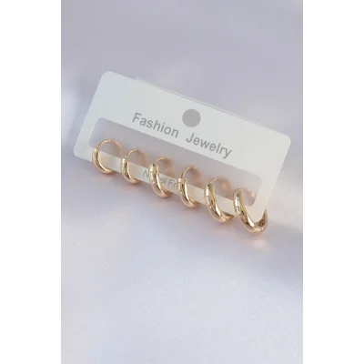 BUĞZ Pirinç Gold Renk Oval Küpe Seti