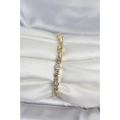 BUĞZ Pirinç Gold Renk Petek Model Zirkon Taşlı Kadın Bileklik - BUĞZ