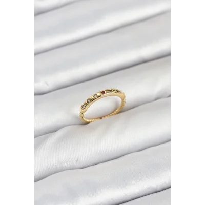 BUĞZ Pirinç Gold Renk Renkli Zirkon Taşlı Kadın Yüzük