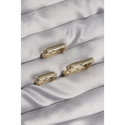BUĞZ Pirinç Gold Renk Renkli Zirkon Taşlı Kare Model Küpe Seti - Lisinya