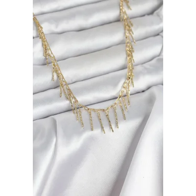 BUĞZ Pirinç Gold Renk Saçaklı Model Kadın Kolye