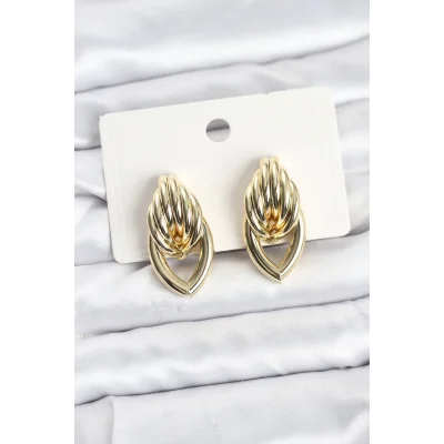 BUĞZ Pirinç Gold Renk Sarmal Damla Model Vintage Kadın Küpe