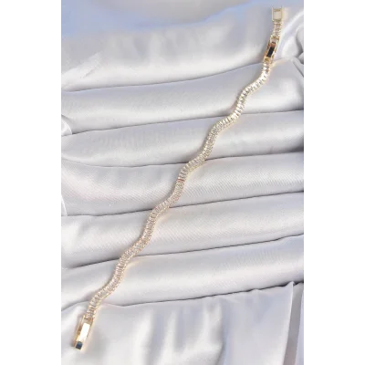 BUĞZ Pirinç Gold Renk Su Yolu Zirkon Taşlı Model Kadın Bileklik - Lisinya