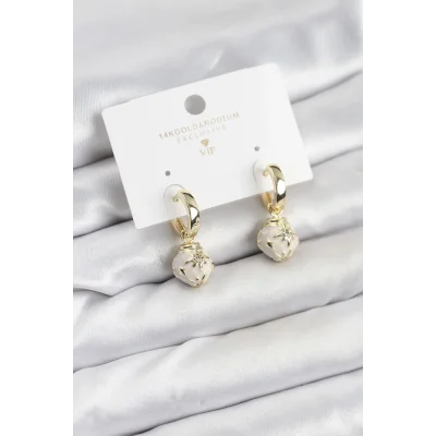 BUĞZ Pirinç Gold Renk Topçuk Model Mineli Halka Kadın Küpe