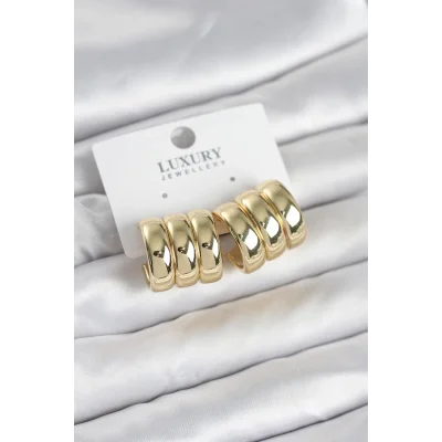 BUĞZ Pirinç Gold Renk Üçlü Görünüm Kadın Küpe