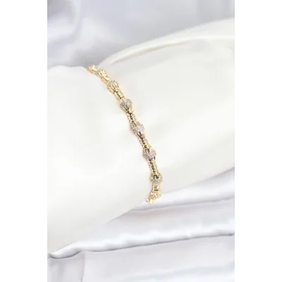 BUĞZ Pirinç Gold Renk VIP Seri Punta Model Zirkon Taşlı Kadın Bileklik