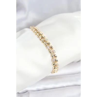 BUĞZ Pirinç Gold Renk VIP Seri Sarmal Damla Model Zirkon Taşlı Kadın Bileklik