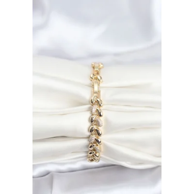 BUĞZ Pirinç Gold Renk VIP Seri Sarmal Damla Model Zirkon Taşlı Kadın Bileklik - BUĞZ