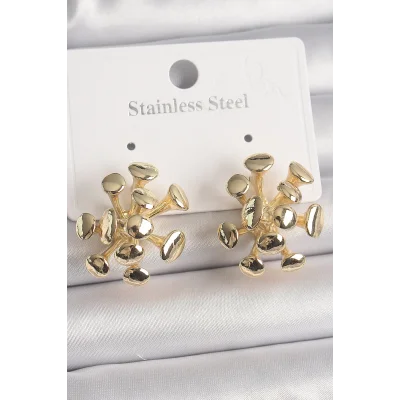 BUĞZ Pirinç Gold Renk Virüs Figür Model Kadın Küpe