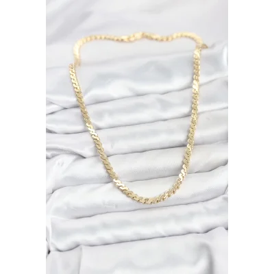 BUĞZ Pirinç Gold Renk Yassı Zincir Kadın Kolye - Lisinya