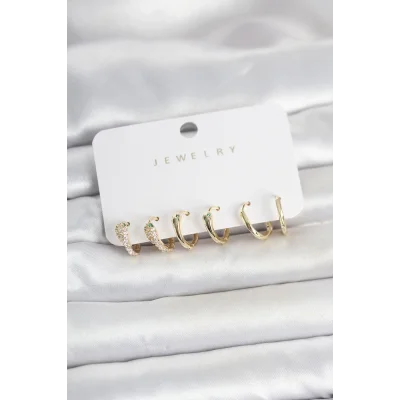 BUĞZ Pirinç Gold Renk Yılan Model Kadın Küpe Seti