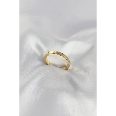BUĞZ Pirinç Gold Renk Yıldız Detaylı Alyans Model Kadın Yüzük