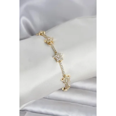 BUĞZ Pirinç Gold Renk Yıldız Model Zirkon Taşlı Kadın Bileklik