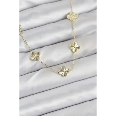 BUĞZ Pirinç Gold Renk Yonca Kadın Kolye