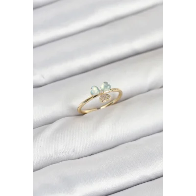 BUĞZ Pirinç Gold Renk Yonca Model Kadın Yüzük