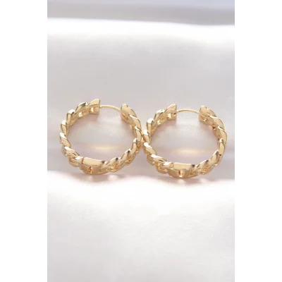 BUĞZ Pirinç Gold Renk Zincir Model Halka Küpe - Lisinya