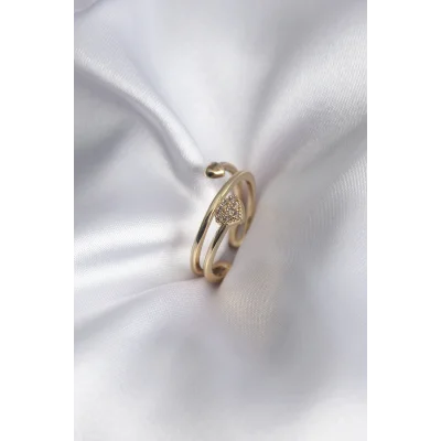 BUĞZ Pirinç Gold Renk Zirkon Taş Detay Kalp Model Kadın Yüzük