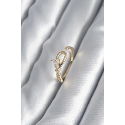 BUĞZ Pirinç Gold Renk Zirkon Taş Detay Kurdele Model Kadın Yüzük
