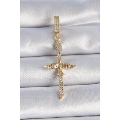 BUĞZ Pirinç Gold Renk Zirkon Taş Detaylı Elif Model Anka Kuşu Figür Ajda Charm