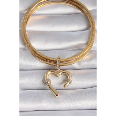 BUĞZ Pirinç Gold Renk Zirkon Taş Detaylı Kalp Figür Ajda Charm - Lisinya